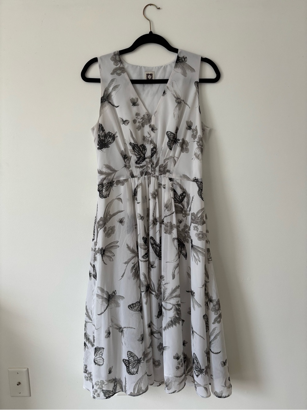 Women’s Anne Klein White Butterfly Chiffon Fit & Flare Dress